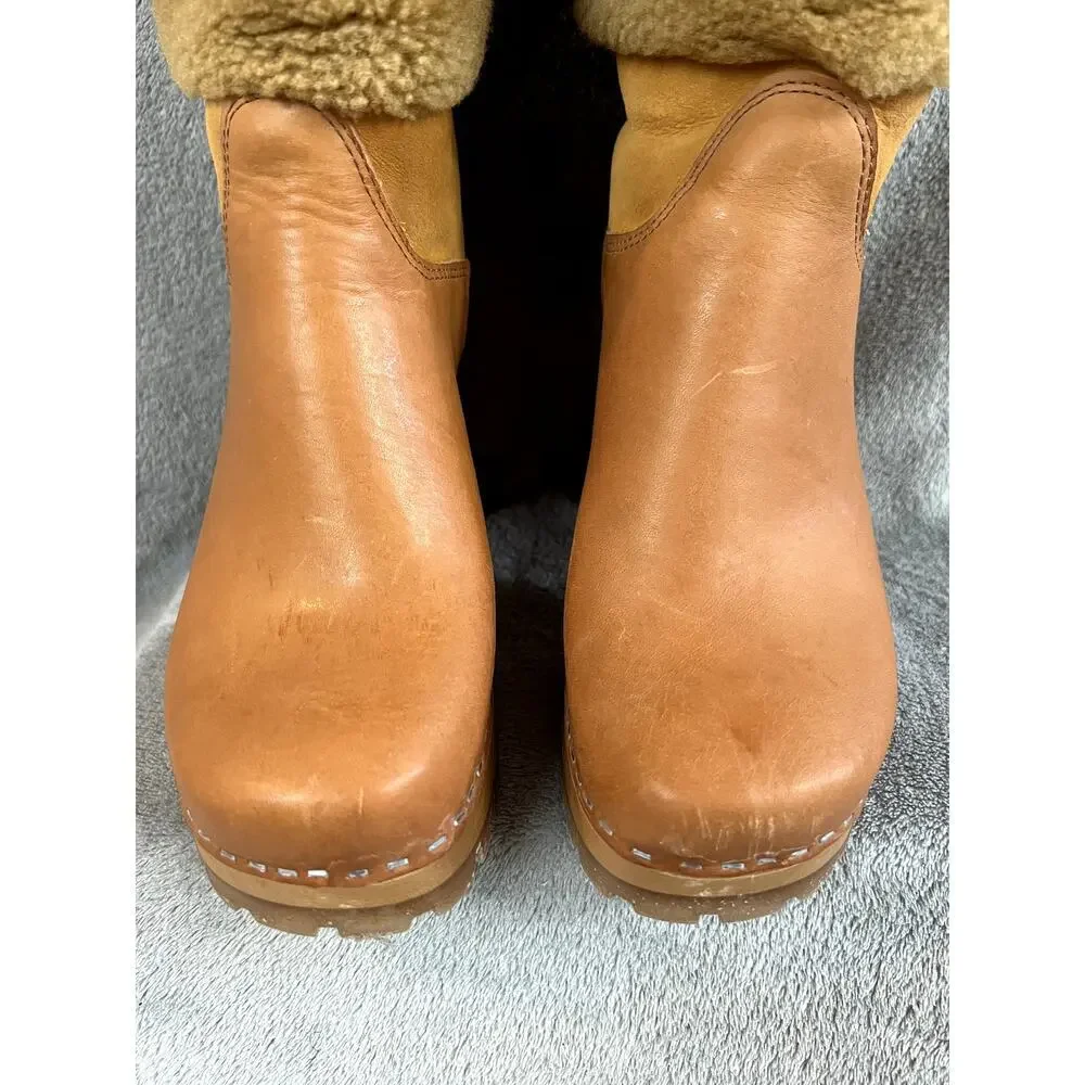 Swedish Hasbeens Romanian Knee Boot Womens 6.5 Fur Leather Hippie Retro - Picture 5 of 10